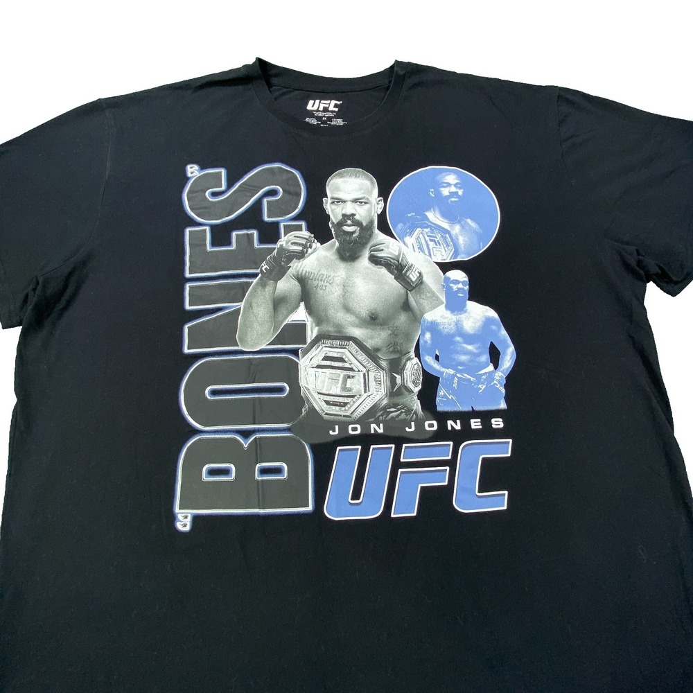 UFC Jon Jones Graphic Print‎ T-Shirt 2XL Black Cotton MMA Fighter Sports Fan Tee